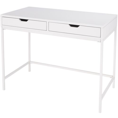 Barrett 2-Drawer Modern Writing Desk, Smooth White