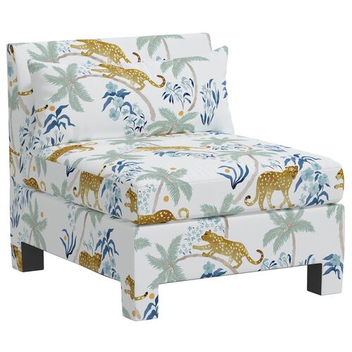 Bryn Slipper Chair, Palm Leopard Dusty Blue~P77615284