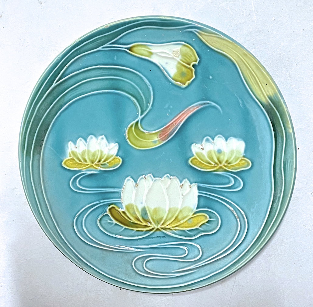 Stylized Water Lily Majolica Plate~P77623615