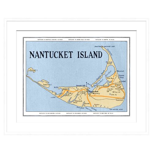 Nantucket Map in White Frame~P77273664