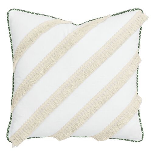 Serena Tassel Pillow, White/Ivory/Green