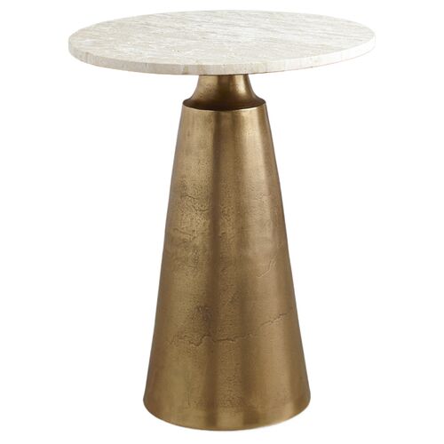 Rochelle Travertine Accent Table, Brass/Natural