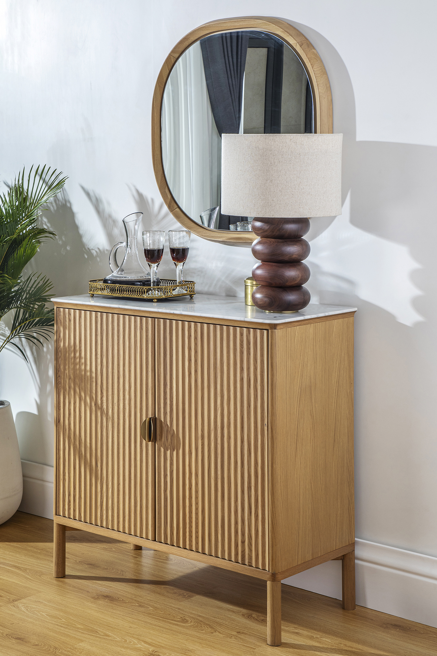 Elodie Reeded Marble Top Cabinet, Natural Ash | One Kings Lane