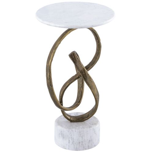 Ruban Accent Table, Antique Brass and White