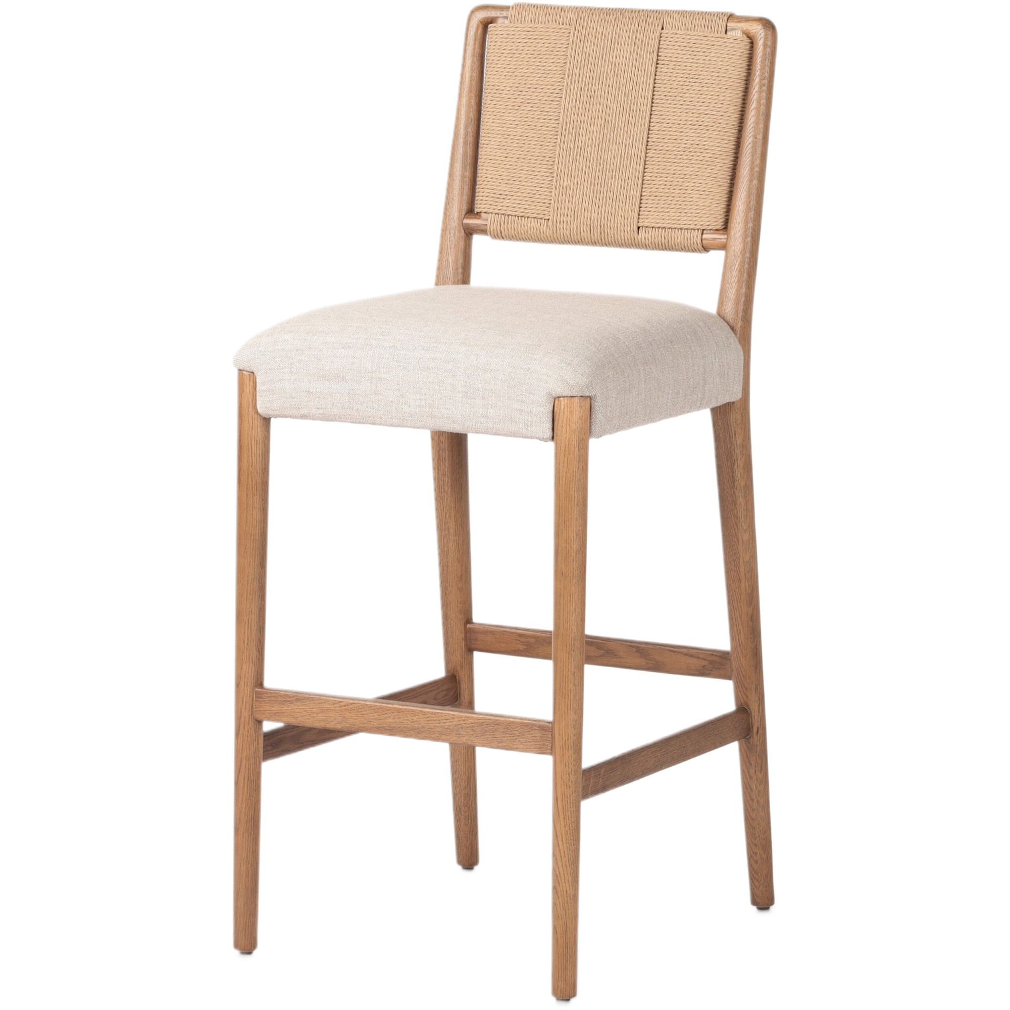 Jensen Woven Rush-Back Bar Stool, Alcala Wheat Linen