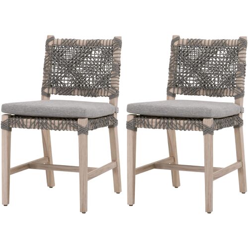 S/2 Audrey Outdoor Dining Chairs, Gray Teak/Dove Rope~P111119634