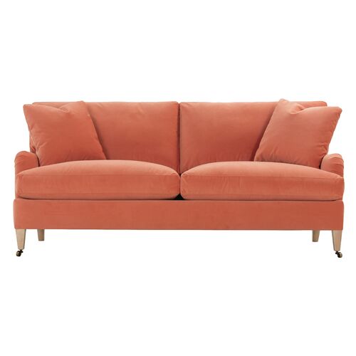 Loxley Roll Arm 79" 2-Seat Velvet Sofa, Coral Loxley Roll Arm 79" 2-Seat Velvet Sofa, Coral