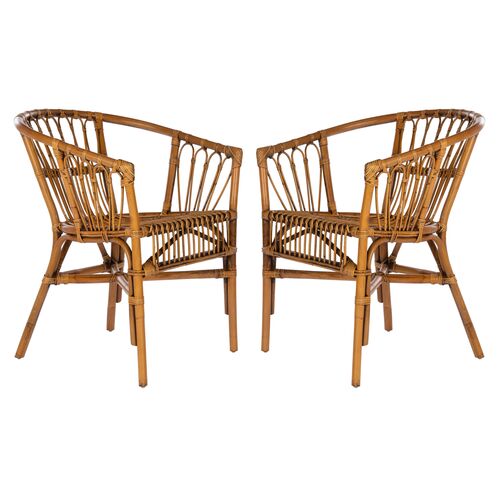S/2 Bruno Rattan Accent Chairs, Honey Brown~P77648009