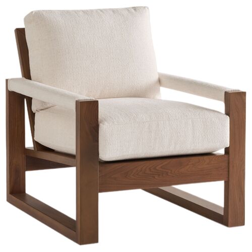 Roth Exposed Wood Chair, Snow Crypton Performance