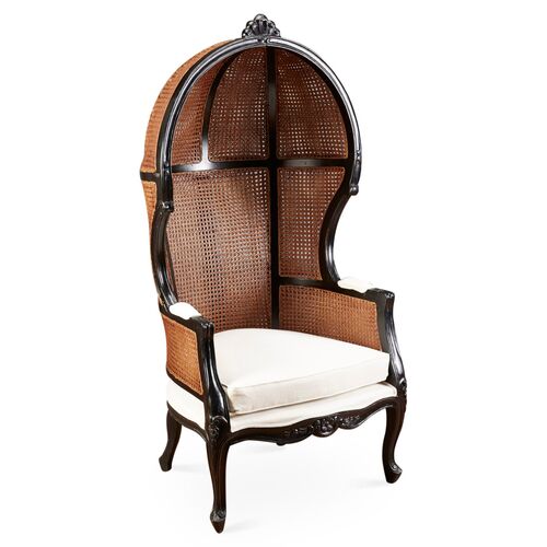 Eliza Canopy Chair, Black/Off-White Linen~P77268222