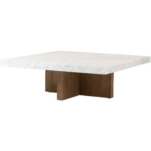 Valentina Square Coffee Table, White Carrara Marble