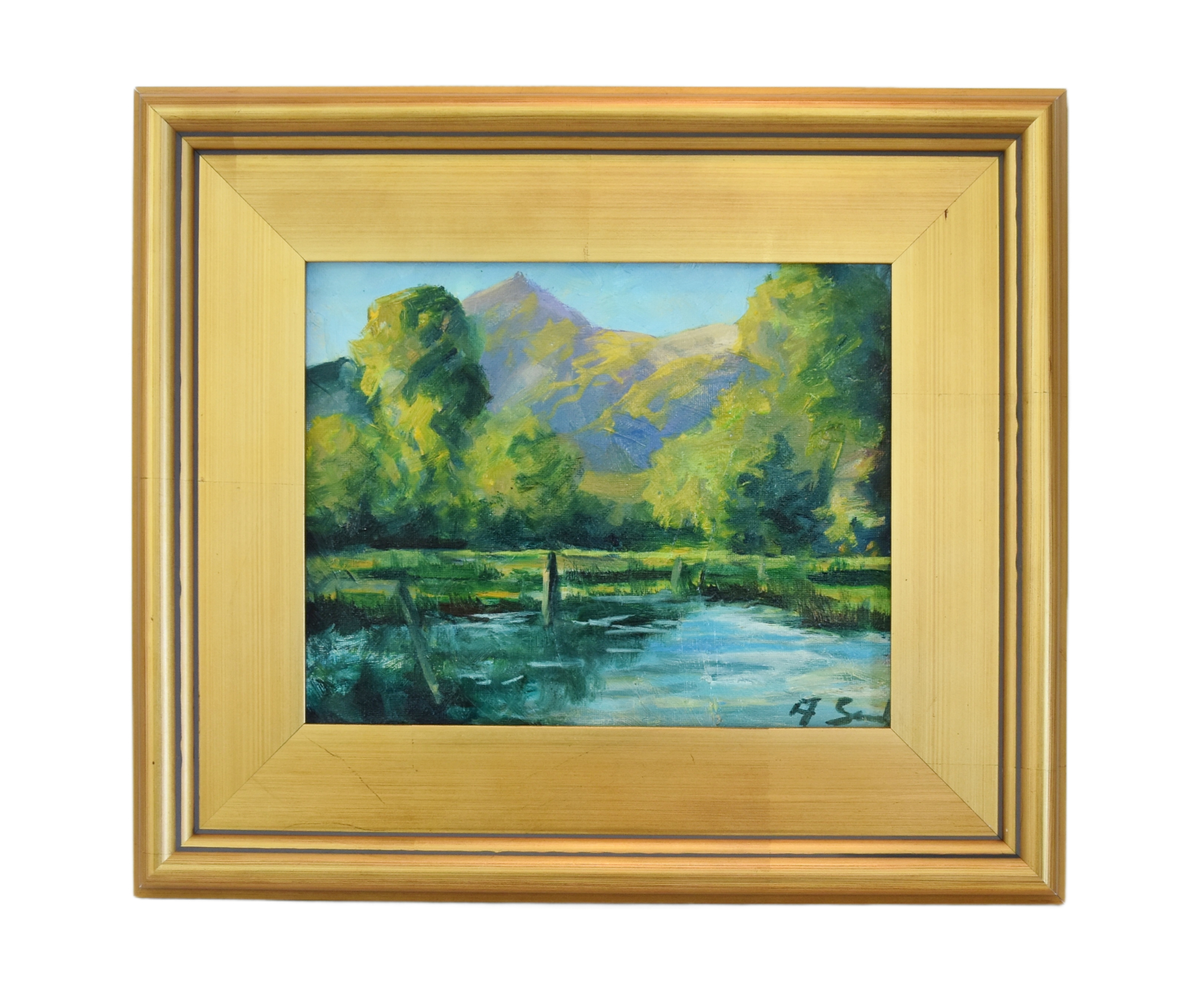 Trees & Lake Mountain Landscape Painting~P77687412