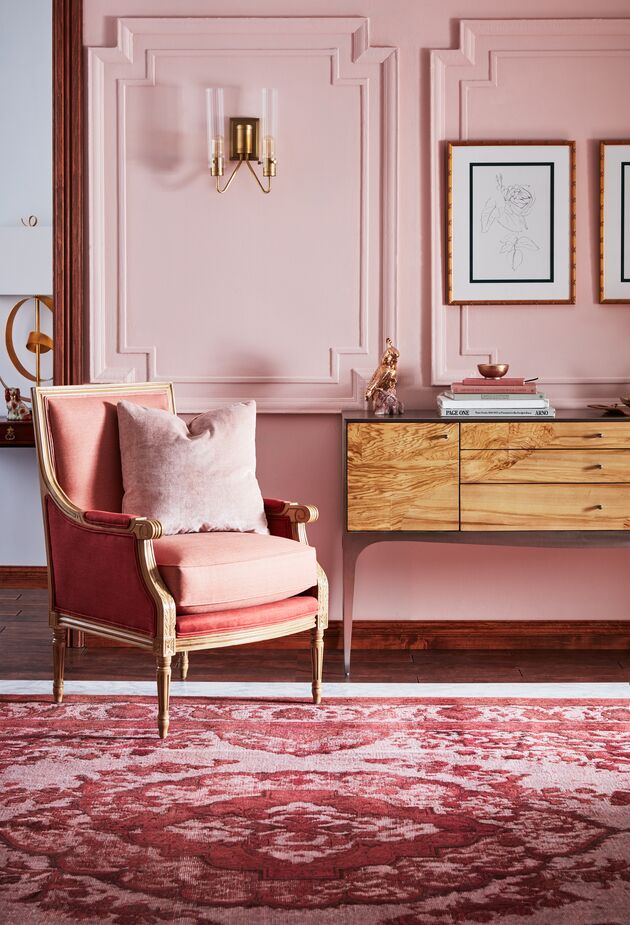 Shown above: the James Accent Chair in Rose/Copper Linen.
