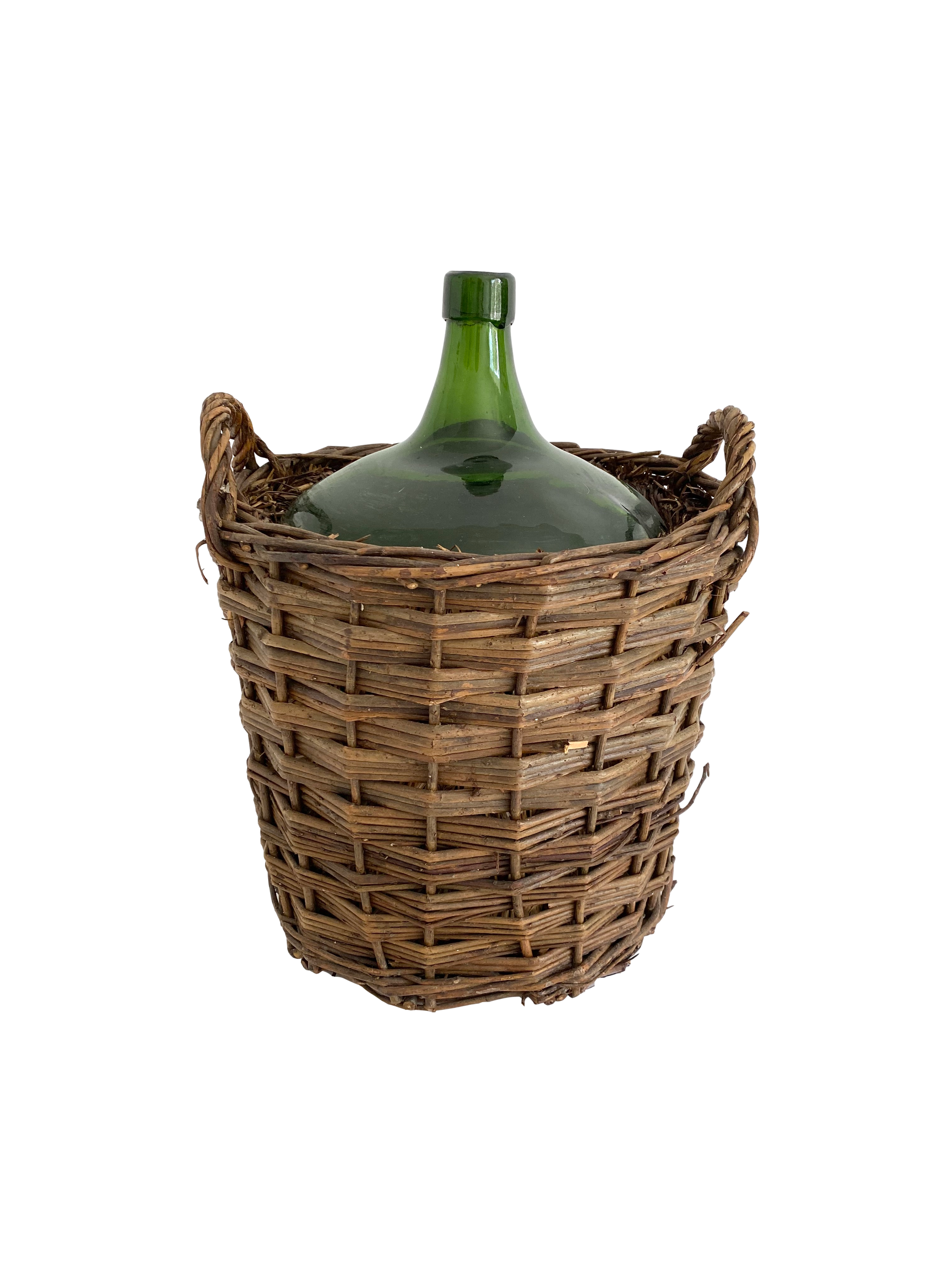 French Demijohn in Willow Handled Basket