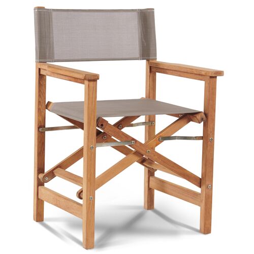 Travis Outdoor Teak Director's Chair, Taupe Textilene