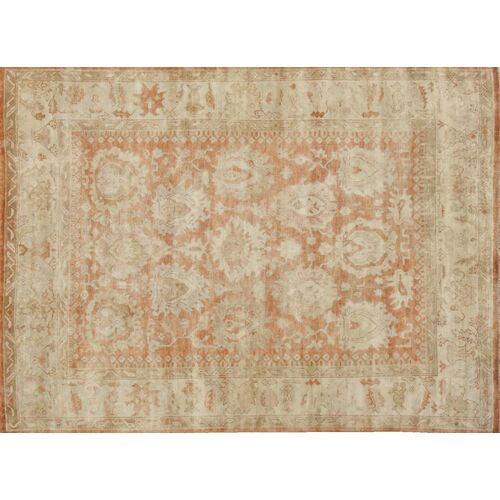 Antique Weave Oushak hand-knotted Rug, Rust/Ivory
