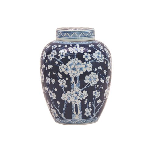 14" Sakura Jar, Blue/White~P77185250