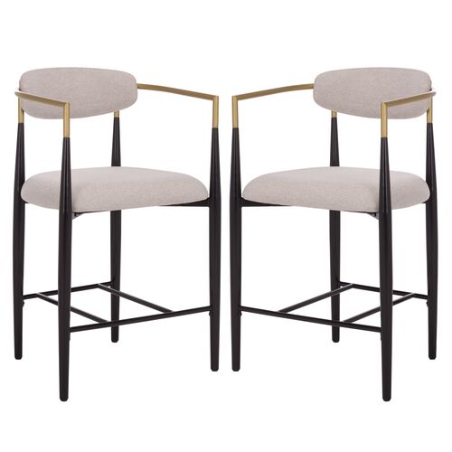 S/2 Lucen Arm Counter Stools, Black Gold/Dove Grey S/2 Lucen Arm Counter Stools, Black Gold/Dove Grey