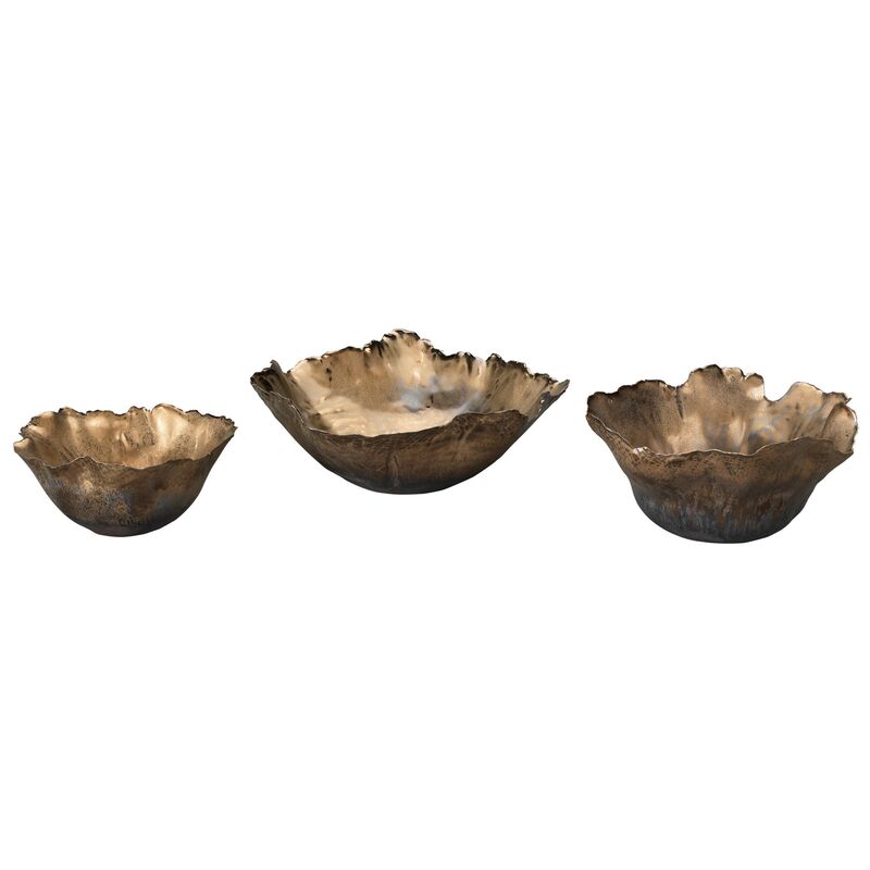 Asst. of 3 Fleur Bowls, Antiqued Gold