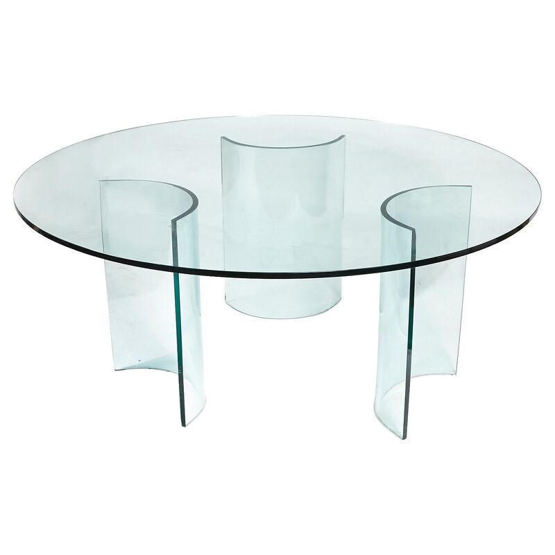 1960s Italian Round Glass Dining Table, Half Circle Glass Dining Table