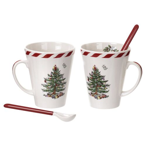 S/2 Christmas Mugs, White~P44236410