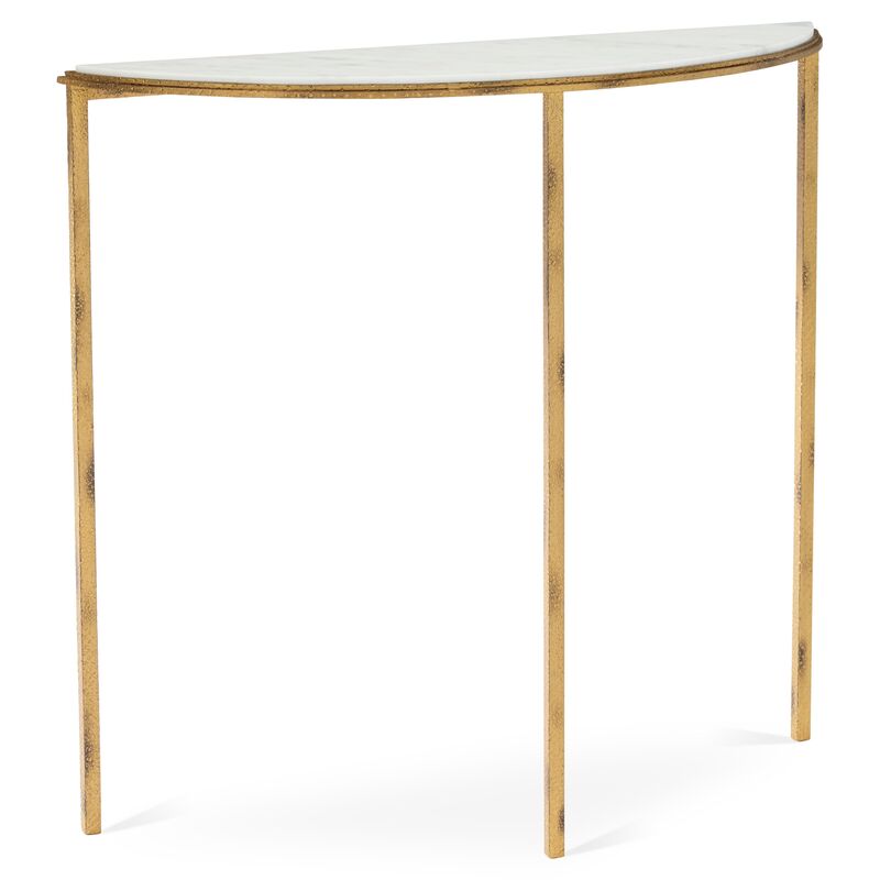 Hammered Console Gold White Marble, Global Views Hammered Console Table