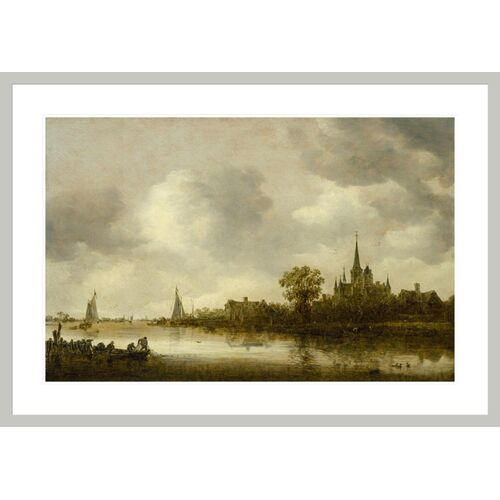 River Landscape with a Church by Jan van Goyen Framed Print