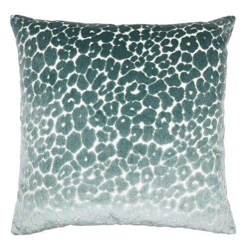 Madison 22x22 Leopard Velvet Pillow, Sea Green