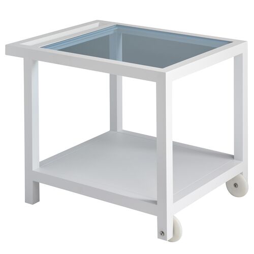 Ocean Breeze Promenade Outdoor Aluminum Serving End Table, White/Blue Ocean Breeze Promenade Outdoor Aluminum Serving End Table, White/Blue