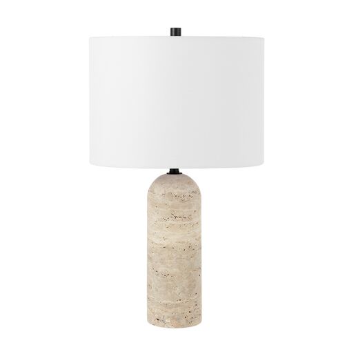 Cian 24" Travertine Table Lamp, Ivory