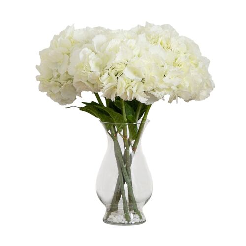 20" Faux Hydrangea Arrangement in Glass Vase