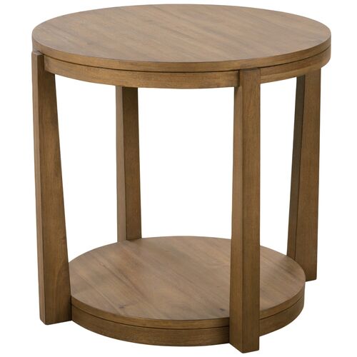 River Wood Round Side Table, Saddle