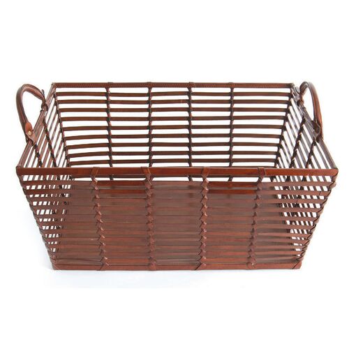 22" Farther Leather Basket, Pecan~P77433504