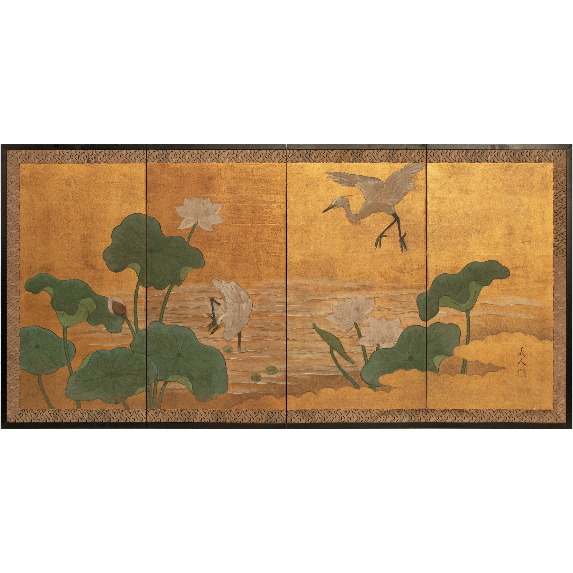 Chinoiserie Screen With Egrets and Lotus~P77680960