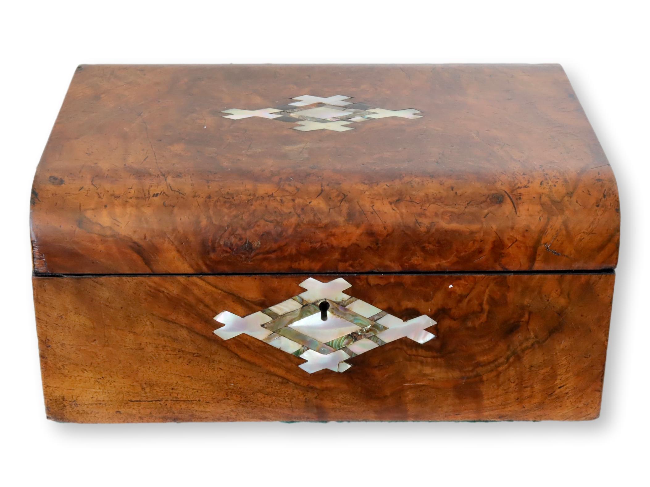 English Burl Wood Box w/Pearl Inlay~P77677960