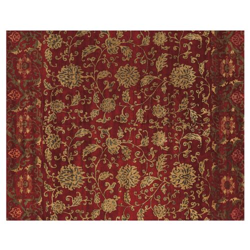 Vardo Damask Rug, Red/Gold