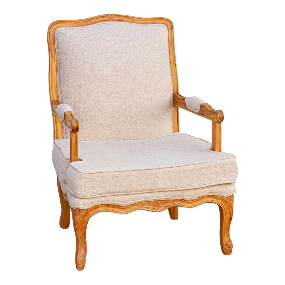 Finely Carved French Linen Armchair~P77698790