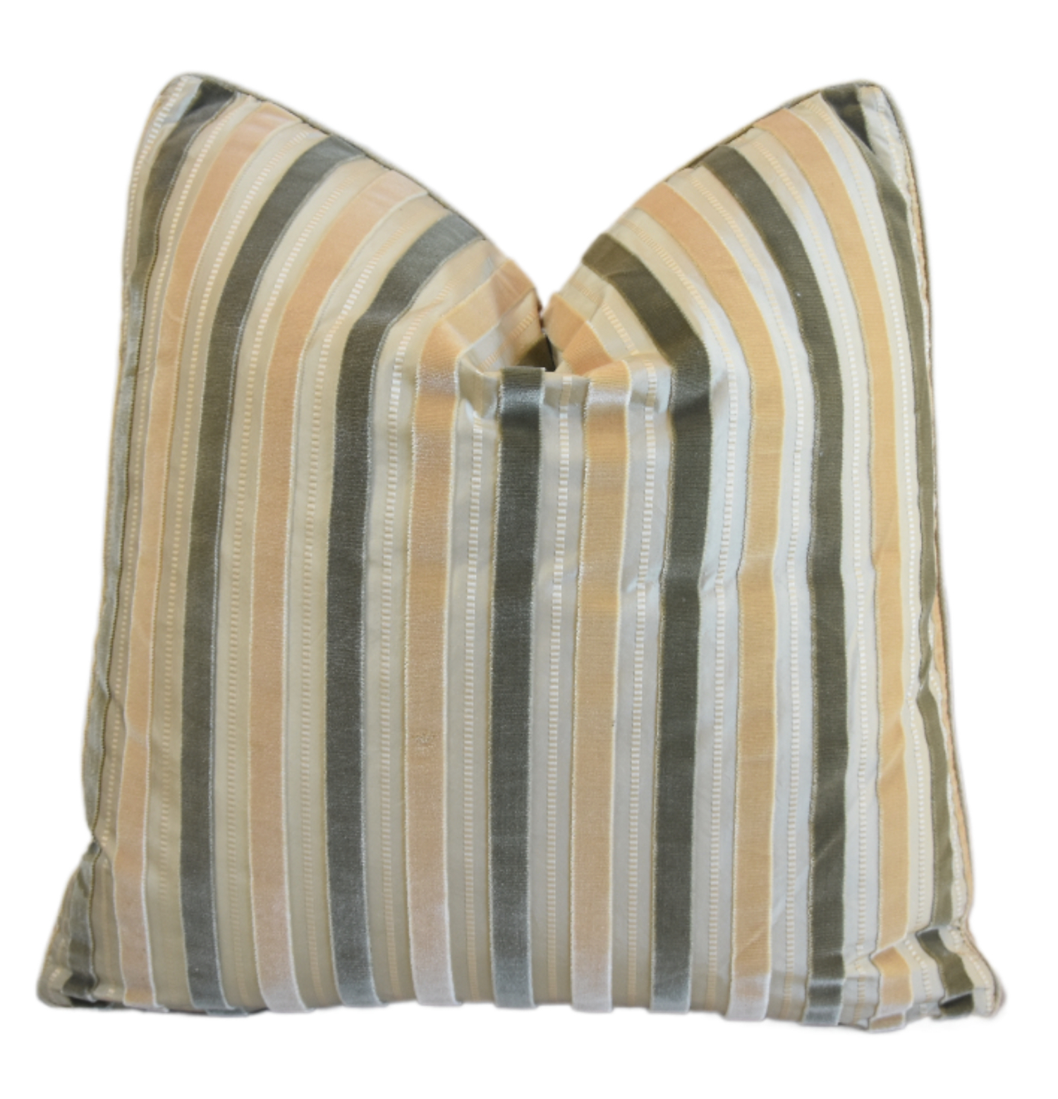 Designer Green/Gold Stripe Velvet Pillow~P77755017