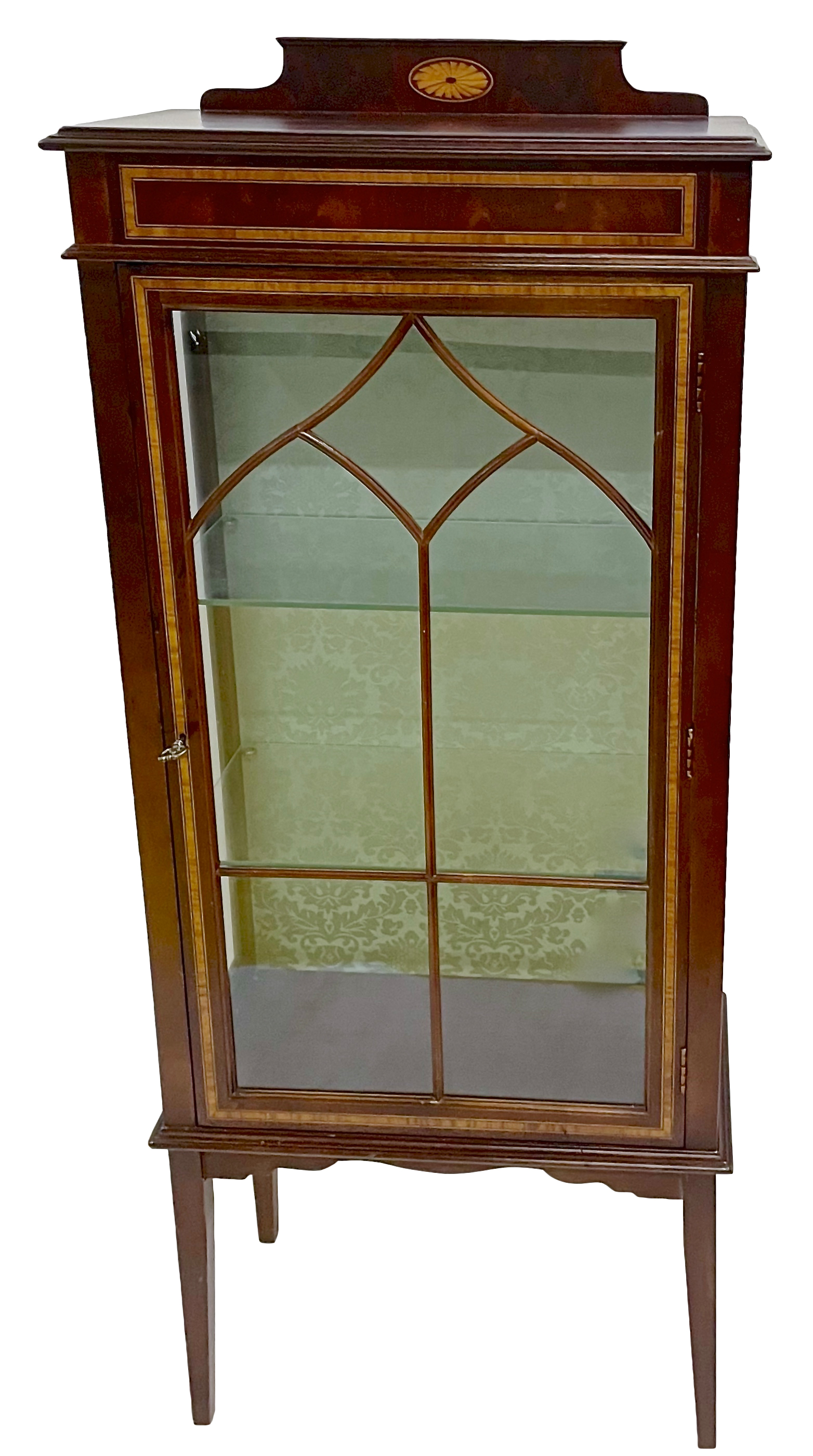 Antique Inlaid Wood Glass Display Hutch~P77649842