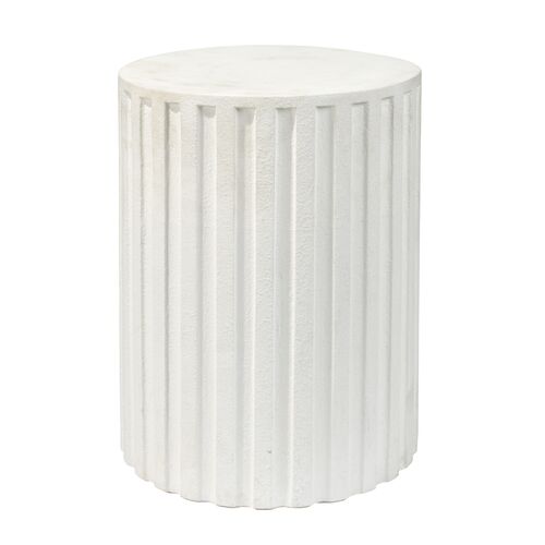 Fluted Column Cement Side Table, White~P77638174