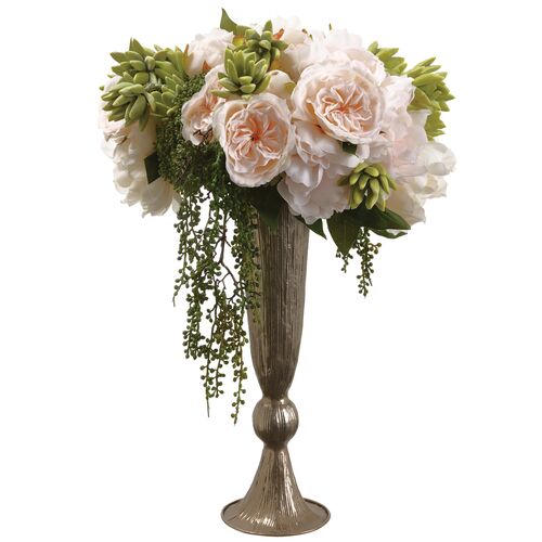 21" Peony/Rose Arrangement in Vase, Faux