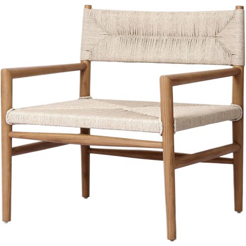 Ellie Outdoor Accent Chair, Natural Teak/Vintage White Wicker