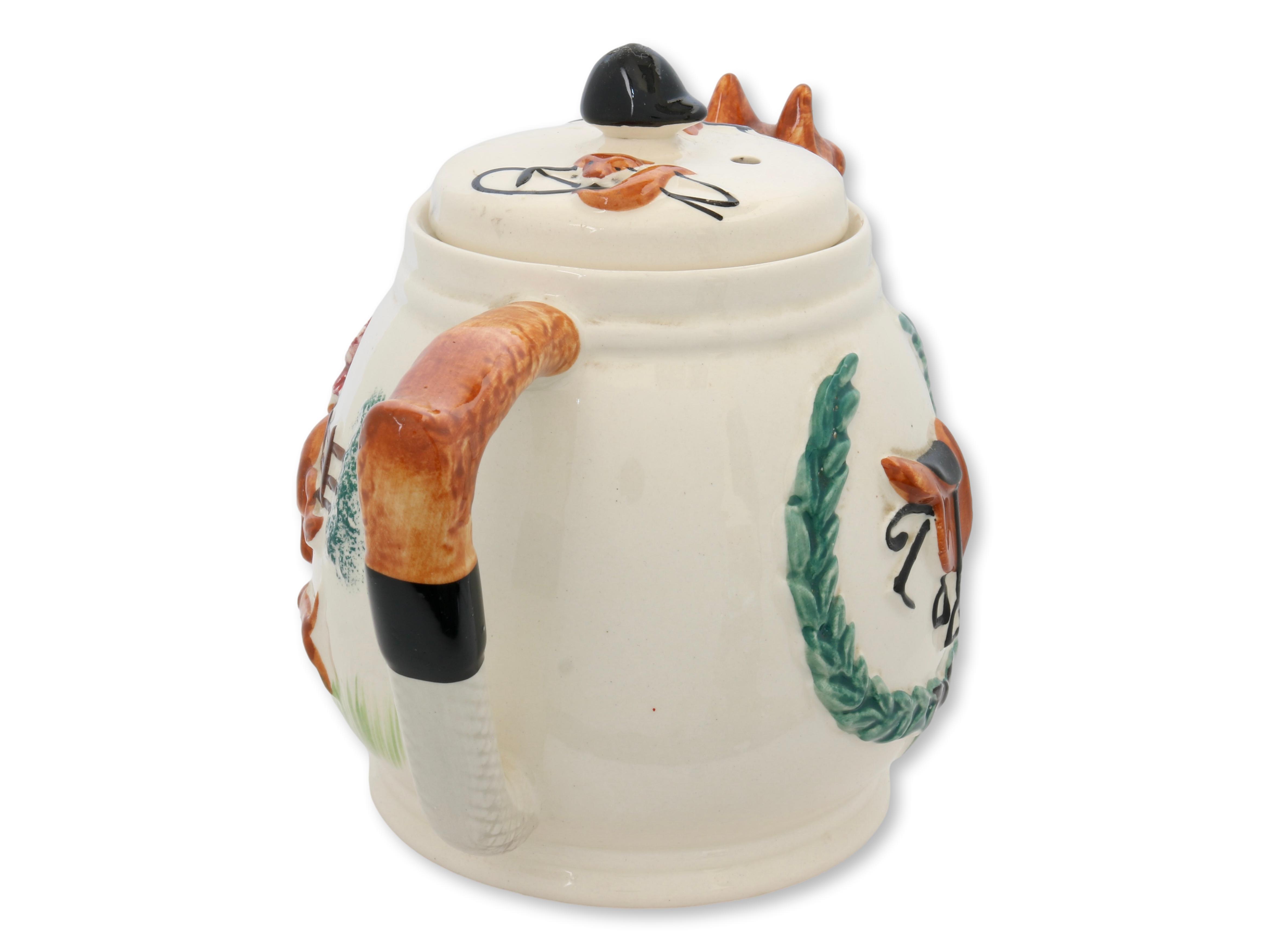 Hand-Painted English Fox Hunt Teapot~P77696144