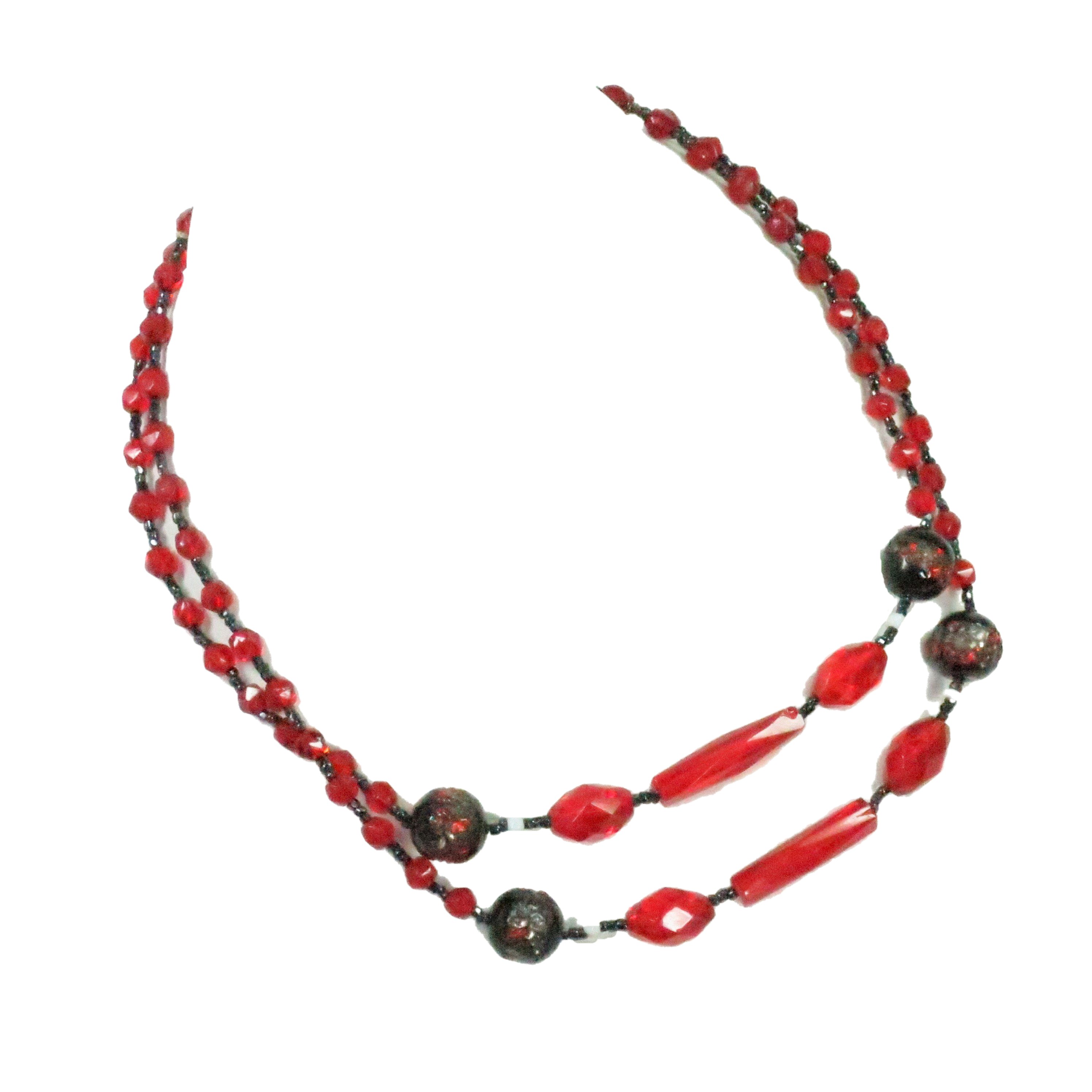 1930s Cherry Red Crystal Necklace~P77636428