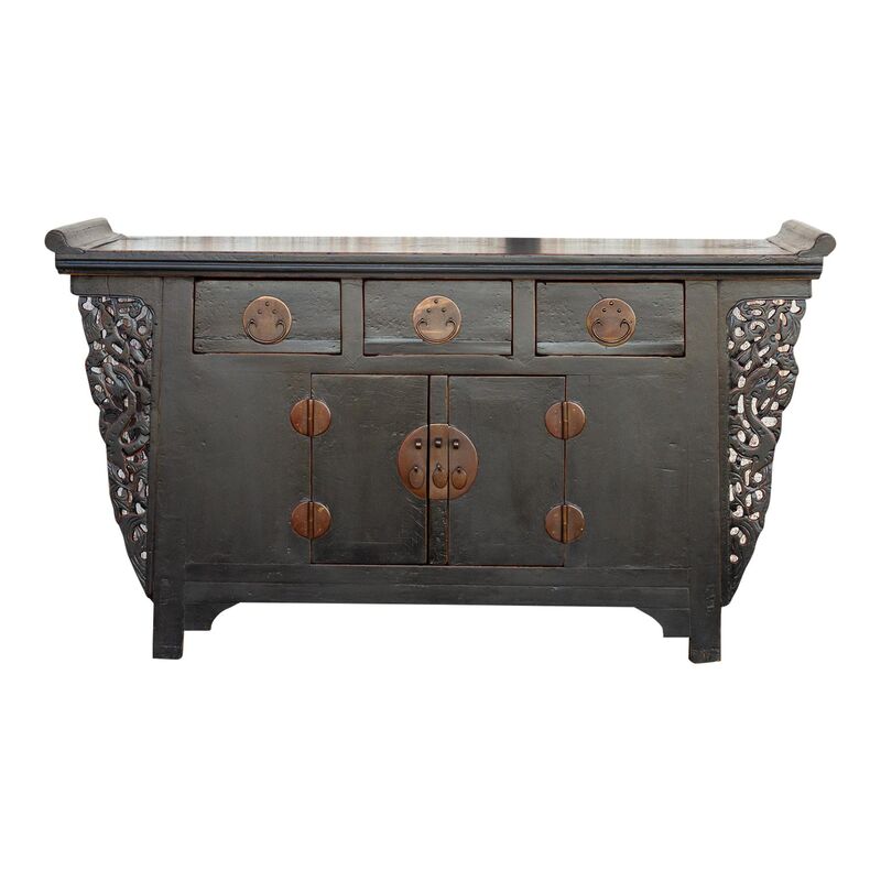 Antique Distressed Black Asian Sideboard