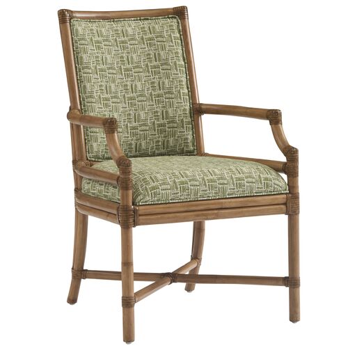 Oceanside Rattan Arm Chair, Geometric Green