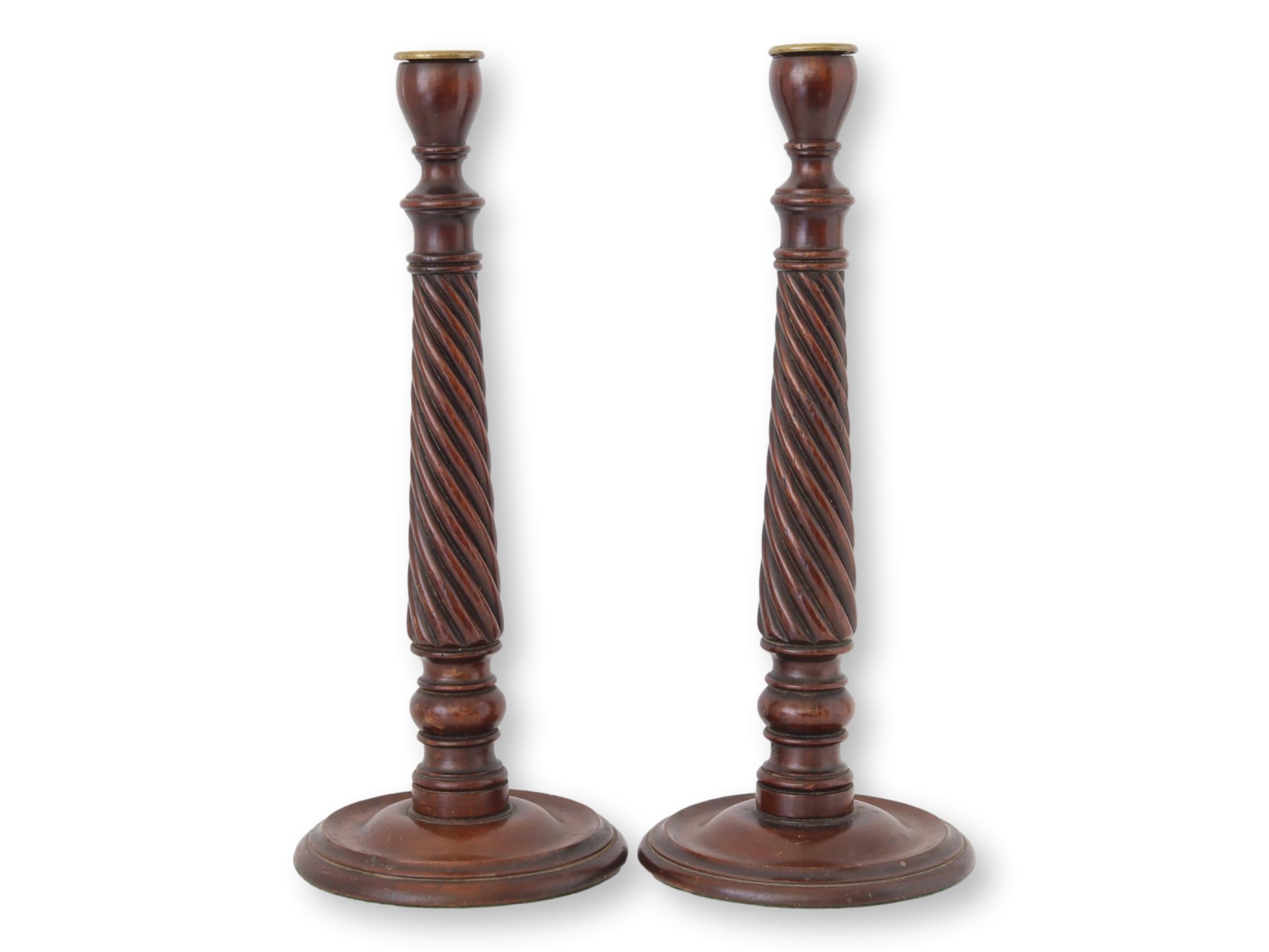 Tall English Mahogany Candlesticks, Pair~P77673680