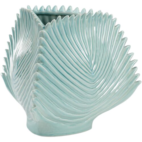 Palm Leaf Ceramic Vase, Seafoam