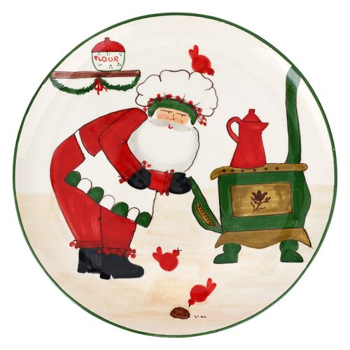 Old St. Nick Large Round Platter with Oven, Red