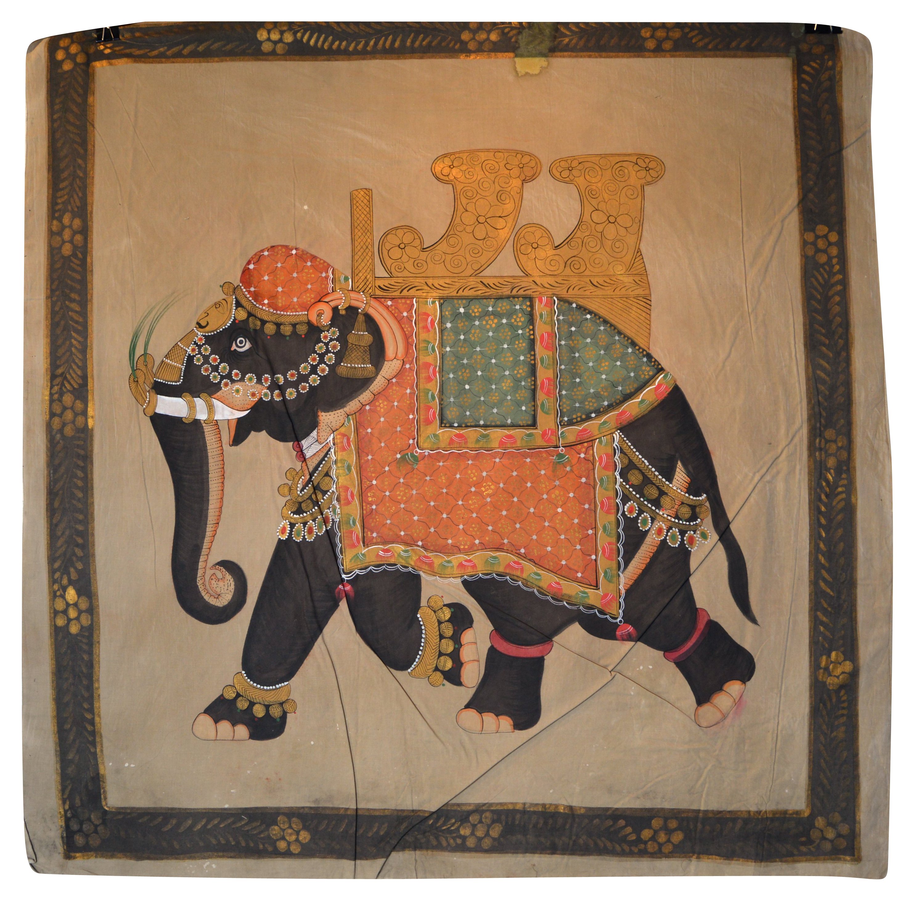 Antique Indian Gilded Elephant Painting~P77438984